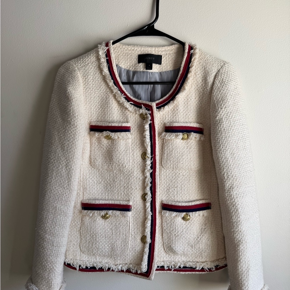 J.Crew Contrast-trim lady jacket tweed. USA colors